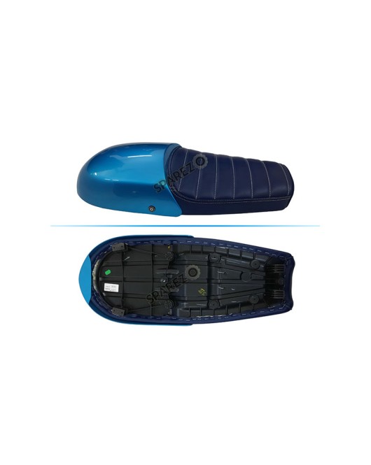 Royal Enfield GT and Interceptor 650 Blue Genuine Leather Dual Seat with Blue Cowl