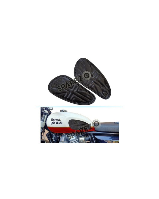 Customized Royal Enfield Interceptor 650cc Leather Knee Pad Pair Union Jack Black D9