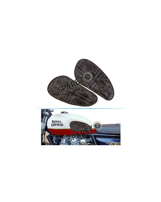 Customized Royal Enfield Interceptor 650cc Leather Knee Pad Pair Union Jack Rusty Grey D8