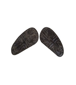 Customized Royal Enfield Interceptor 650cc Leather Knee Pad Pair Union Jack Rusty Grey D8