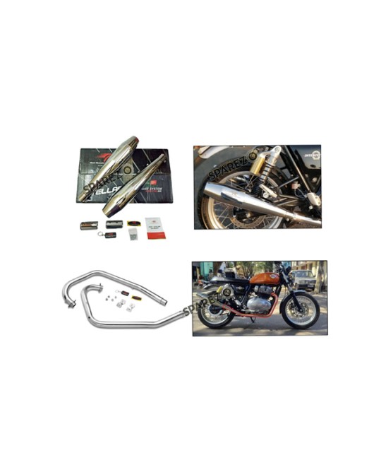 Royal Enfield GT and Interceptor 650cc Red Rooster Header Bend Pipe with Silencer Polished