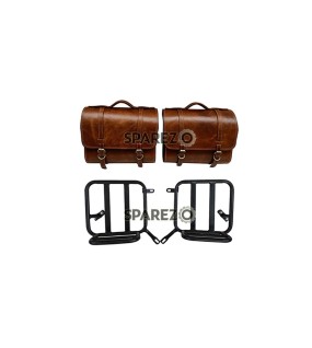 Royal Enfield New Classic Reborn 350cc Leather Brown Tan Bags With Mounting Pair