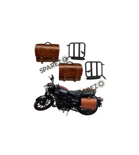 Royal Enfield New Classic Reborn 350cc Leather Brown Tan Bags With Mounting Pair