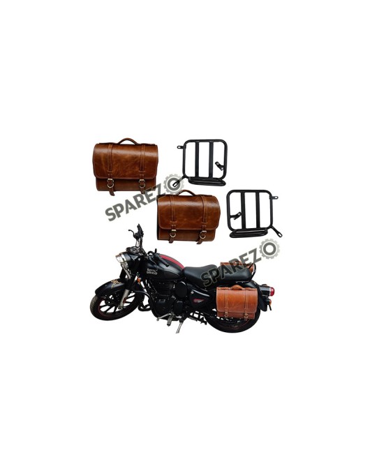 Royal Enfield New Classic Reborn 350cc Leather Brown Tan Bags With Mounting Pair