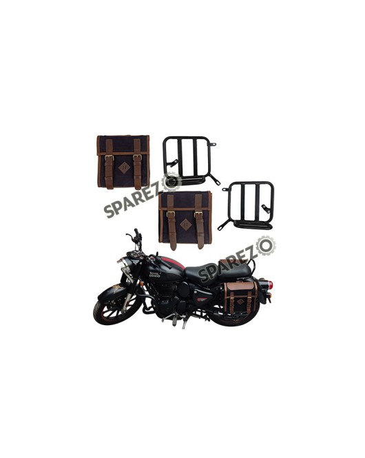 Royal Enfield New Classic Reborn 350 Canvas and Leather Bags With Mounting Pair