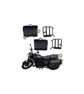 Royal Enfield New Classic Reborn 350 Leather Saddle Black Bags and Mounting Pair