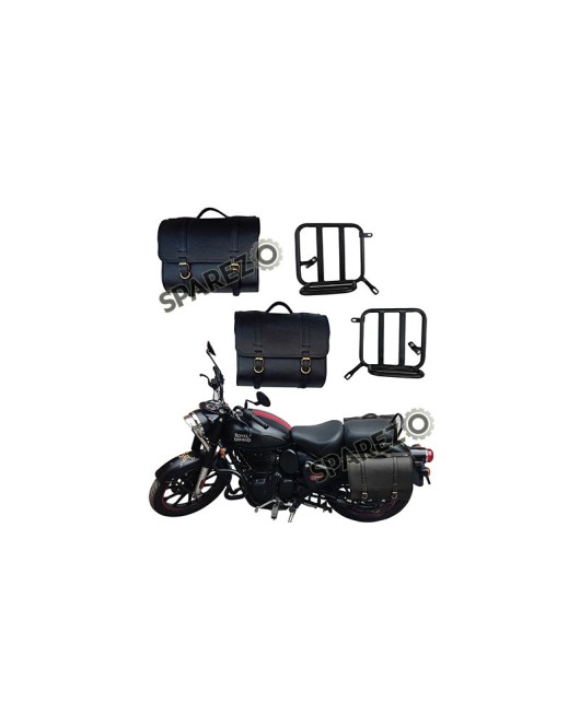 Royal Enfield New Classic Reborn 350 Leather Saddle Black Bags and Mounting Pair