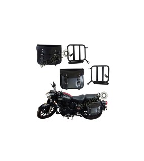 Royal Enfield New Classic Reborn 350 Leather Glossy Black Bags and Mounting Pair