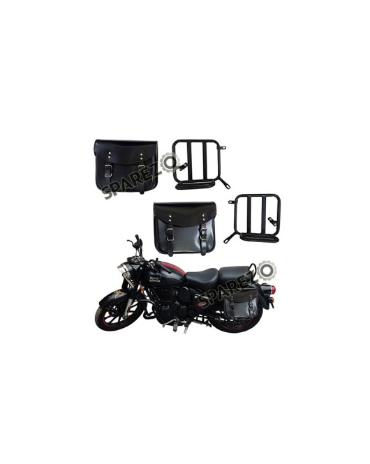Royal Enfield New Classic Reborn 350 Leather Glossy Black Bags and Mounting Pair