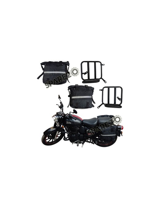 Royal Enfield New Classic Reborn 350 Canvas Saddle Black Bags With Mounting Pair
