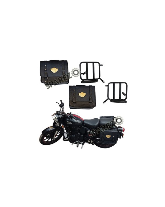 Royal Enfield New Classic Reborn 350cc Black Saddle Leather Bag Pair with Rails
