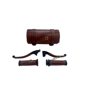 Royal Enfield Classic Reborn and Meteor 350cc Leather Covering Levers Grips With Tool Bag
