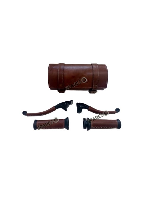 Royal Enfield Classic Reborn and Meteor 350cc Leather Covering Levers Grips With Tool Bag