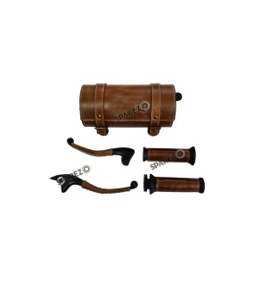 Royal Enfield New Classic Reborn and Meteor 350cc Leather Covering Levers Grips With Tool Bag