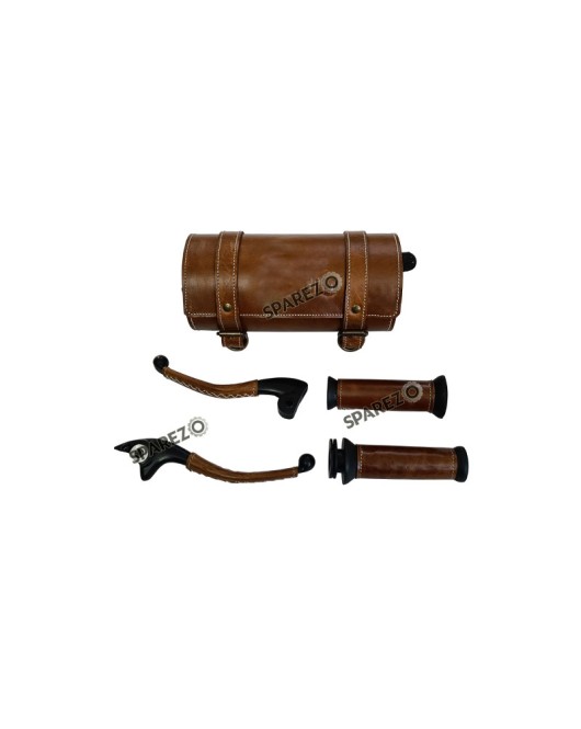 Royal Enfield New Classic Reborn and Meteor 350cc Leather Covering Levers Grips With Tool Bag