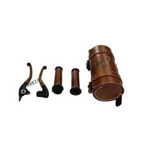 Royal Enfield New Classic Reborn and Meteor 350cc Leather Covering Levers Grips With Tool Bag
