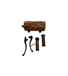 Royal Enfield New Classic Reborn and Meteor 350cc Leather Covering Levers Grips With Tool Bag