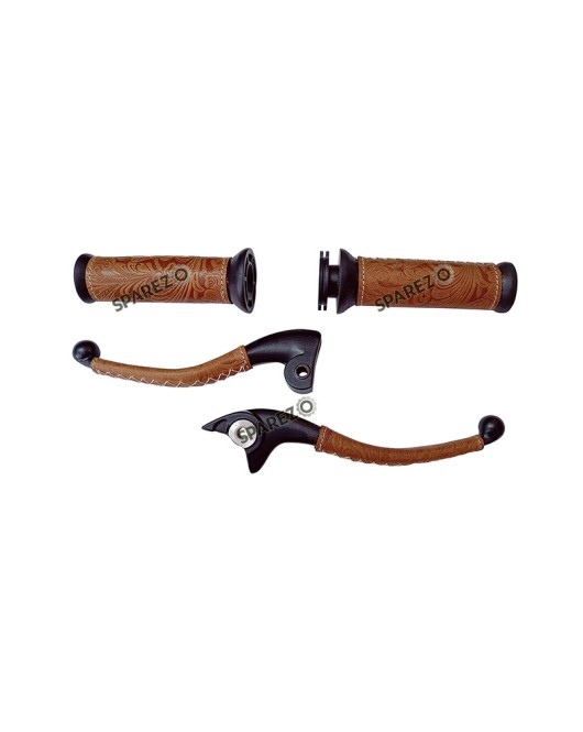 Royal Enfield Classic Reborn 350 and Meteor 350 Lever Grip With Engraved Leather Cover Brown