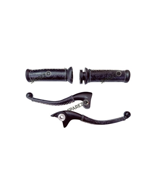 Royal Enfield Classic Reborn 350 and Meteor 350 Lever Grip With Engraved Leather Cover Black