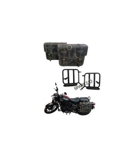 Royal Enfield Classic Reborn 350 Grey Black Leather Bags with Mounting Pair