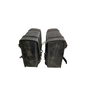 Royal Enfield Meteor 350 Grey Black Leather Bags with Mounting Pair