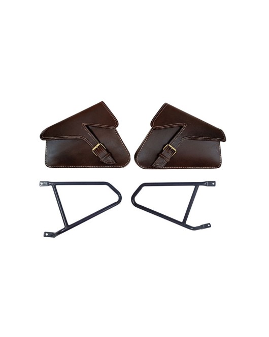 Royal Enfield Interceptor 650 Mounting Rails and Leather Pannier Bag Pair D1 Brown