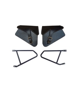 Royal Enfield Interceptor 650 Mounting Rails and Leather Pannier Bag Pair D1 Black