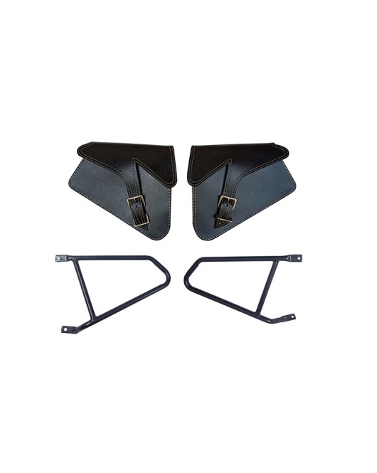 Royal Enfield GT 650 Mounting Rails & Leather Pannier Bags Pair D1 Black