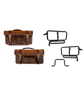 Royal Enfield Pannier Rails and Leather Bags Pair Brown Tan For GT Continental 650