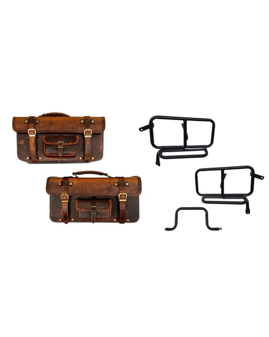 Royal Enfield Pannier Rails and Leather Bags Pair Brown Tan For GT Continental 650