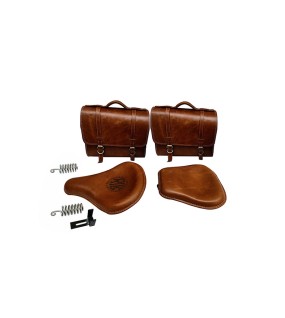Royal Enfield Classic 500cc 350cc Brown Tan Front and Rear Leather Seats with Bags