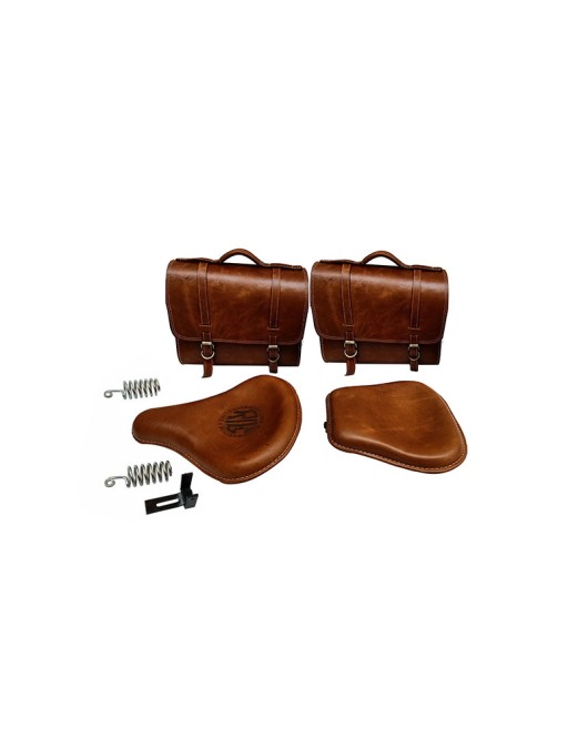 Royal Enfield Classic 500cc 350cc Brown Tan Front and Rear Leather Seats with Bags
