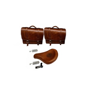 Royal Enfield Classic 500cc 350cc Brown Tan Front Leather Seats with Bags Pair