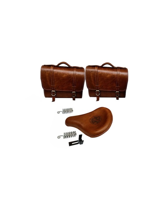 Royal Enfield Classic 500cc 350cc Brown Tan Front Leather Seats with Bags Pair