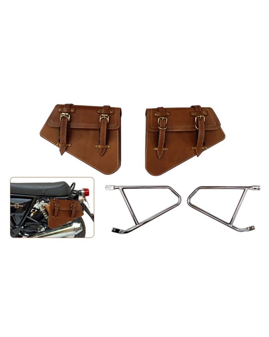 Royal Enfield GT and Interceptor 650 Pannier Bags Tan Color With Chrome Mounting