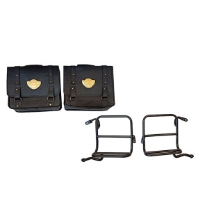 Royal Enfield Classic 350cc 500cc Pair of Saddle Bag Black Leather with Rails