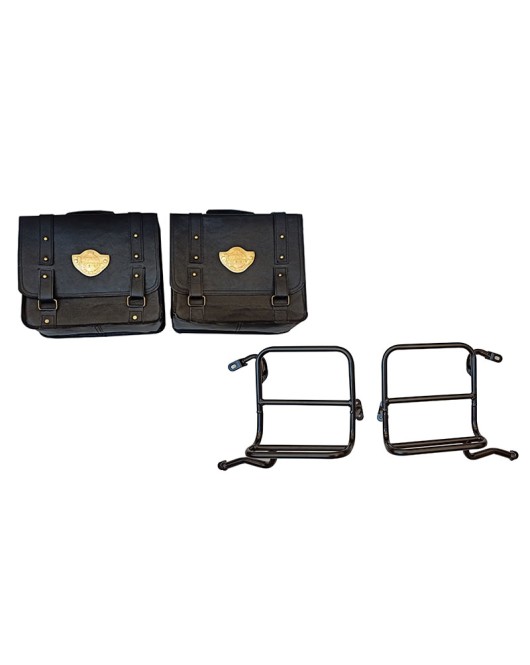 Royal Enfield Classic 350cc 500cc Pair of Saddle Bag Black Leather with Rails