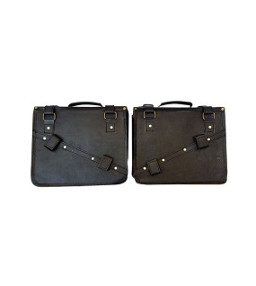 Royal Enfield Classic 350cc 500cc Pair of Saddle Bag Black Leather with Rails