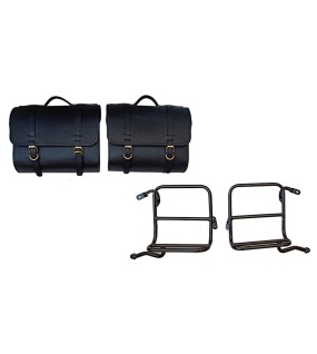 Royal Enfield Classic 350cc 500cc Saddle Bag Black Leather with Rails