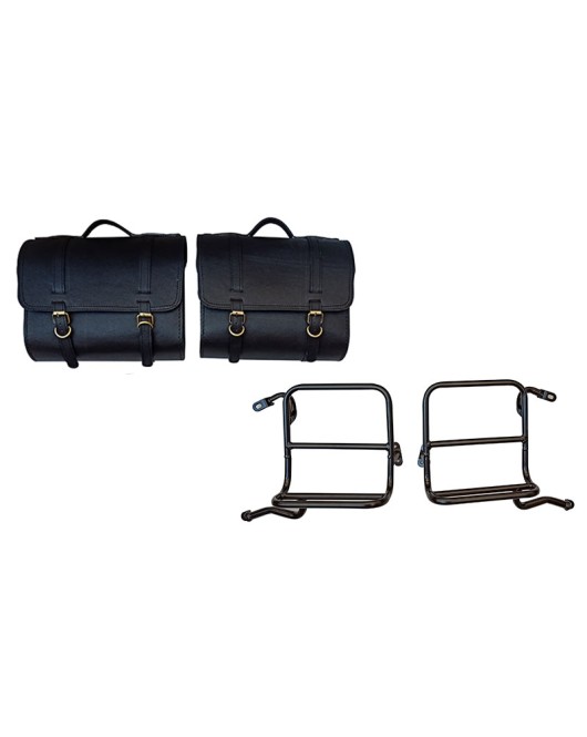 Royal Enfield Classic 350cc 500cc Saddle Bag Black Leather with Rails