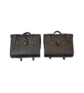 Royal Enfield Classic 350cc 500cc Saddle Bag Black Leather with Rails