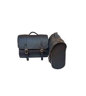 Royal Enfield Classic 350cc 500cc Saddle Bag Black Leather with Rails