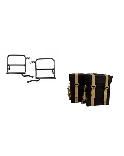 Royal Enfield Black and Golden Pannier Bags and Fitting Frame For Classic 350cc 500cc