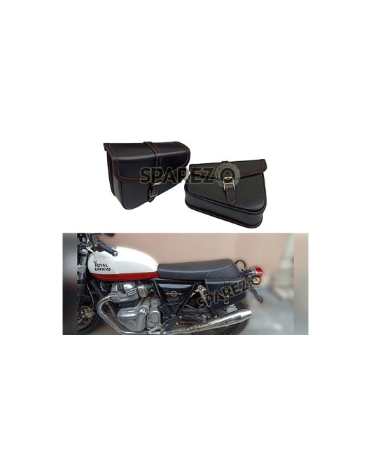 Royal Enfield Interceptor and GT 650 Genuine Leather Black Pannier Bags Pair