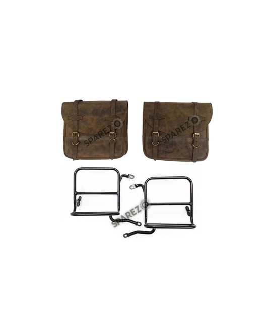 Royal Enfield Classic 350cc 500cc Leather Saddle Bags Dust Color With Mounting  