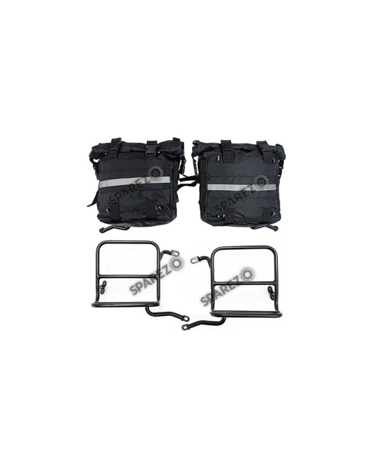 Royal Enfield Classic 350cc 500cc Canvas Saddle Bags Pair Black With Mounting