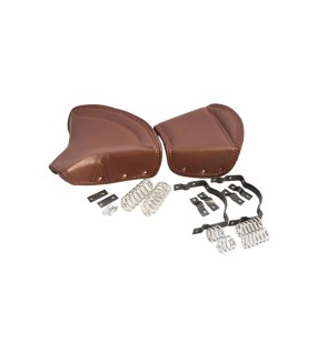 BSA Triumph Enfield Tan Leather Front &amp; Rear Seat Set Chrome Springs