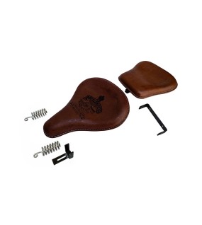 Royal Enfield Classic 350cc 500cc Engraved Leather Front and Rear Seat Brown