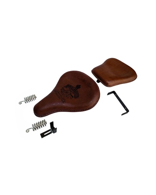 Royal Enfield Classic 350cc 500cc Engraved Leather Front and Rear Seat Brown