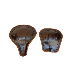 Royal Enfield Classic 350cc 500cc Engraved Leather Front and Rear Seat Brown